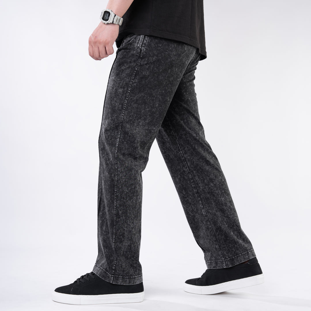 Black Front-Stitch Acid Wash Relax Fit Trouser — view 3