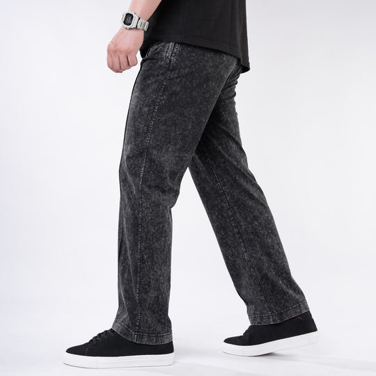 Black Front-Stitch Acid Wash Relax Fit Trouser — view 3