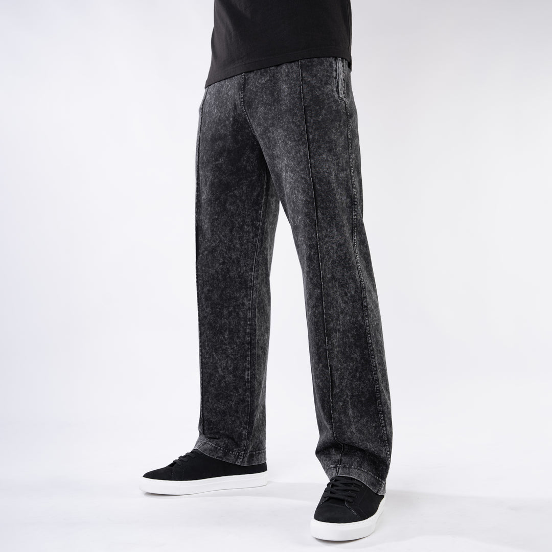 Black Front-Stitch Acid Wash Relax Fit Trouser
