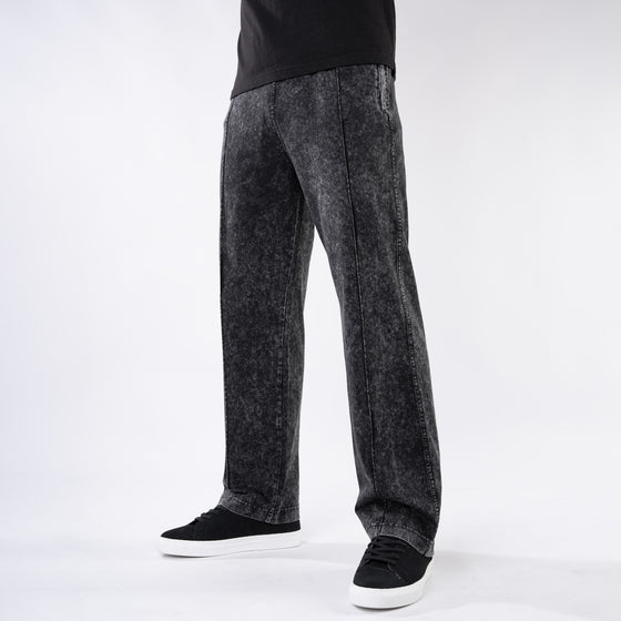 Black Front-Stitch Acid Wash Relax Fit Trouser