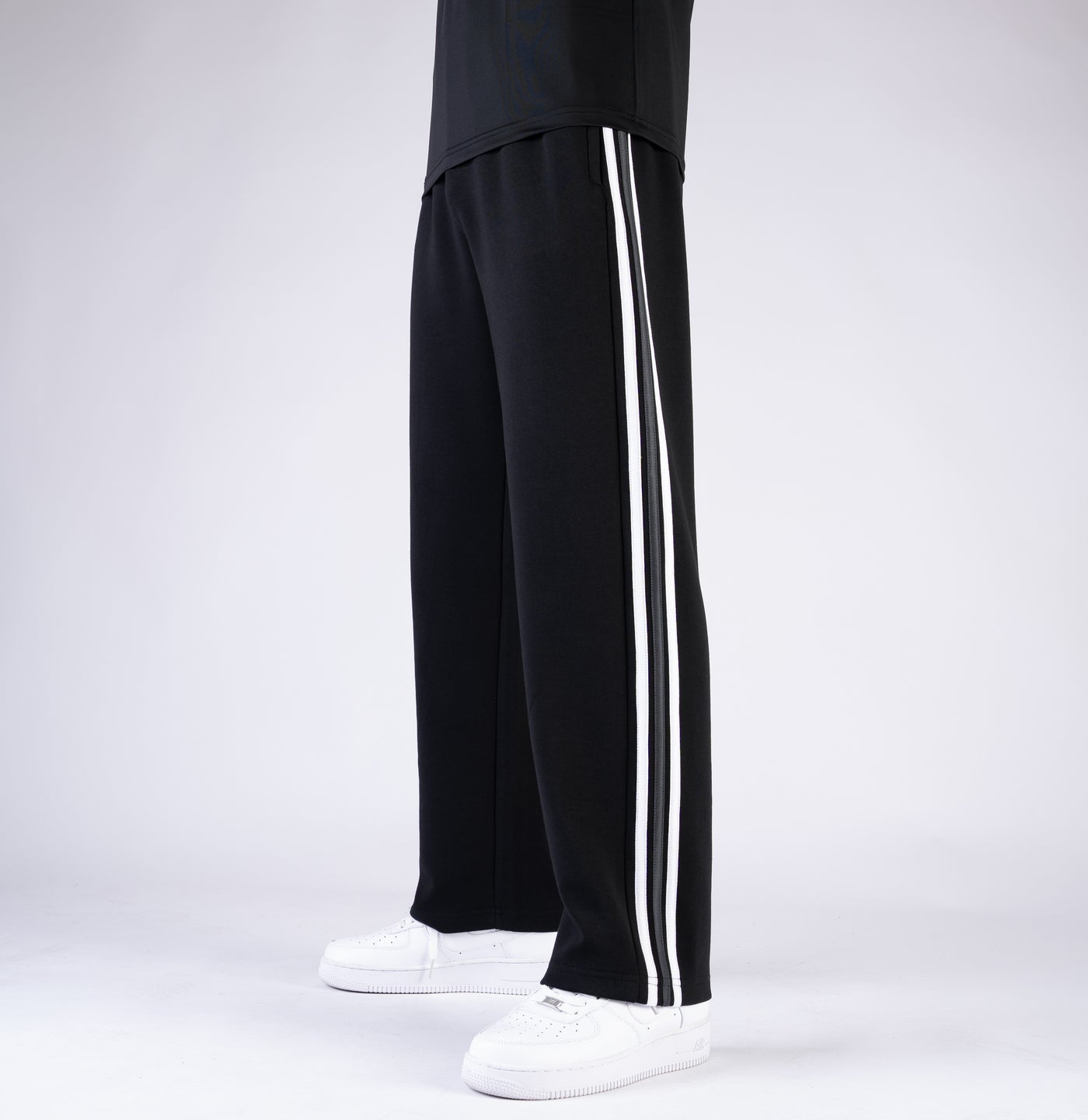 Black Wide Leg Trouser with Gray Contrast 3 Stripes