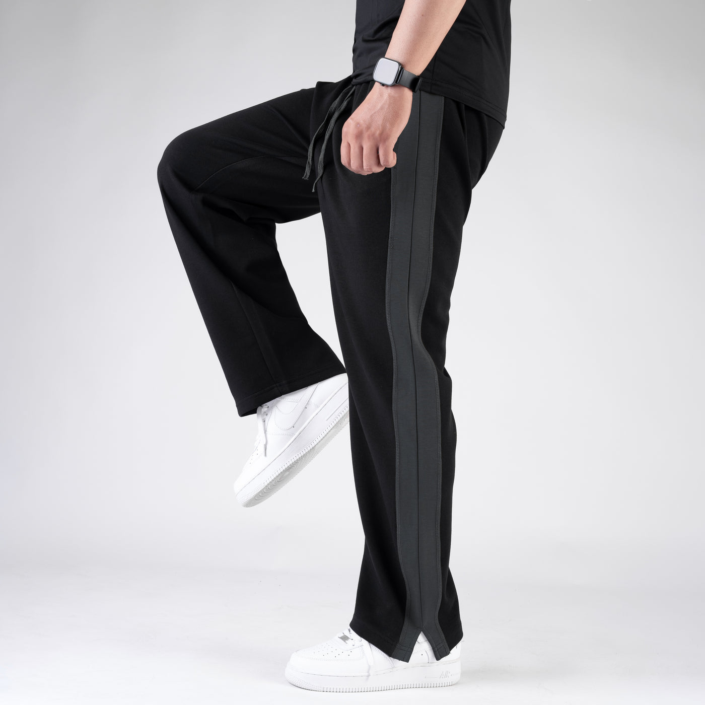 Black Slit Trouser with Gray Panels