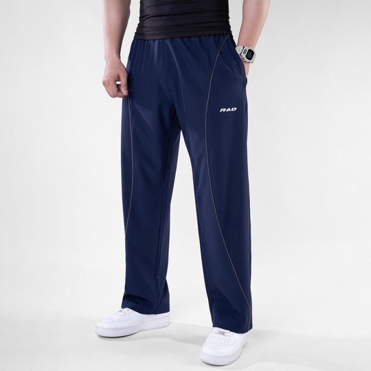 Navy Micro Baggy Fit Trousers with Gray Arc Piping — view 4