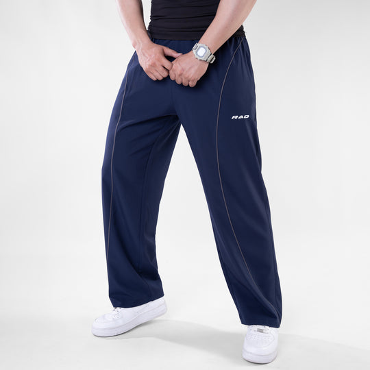 Navy Micro Baggy Fit Trousers with Gray Arc Piping — view 2