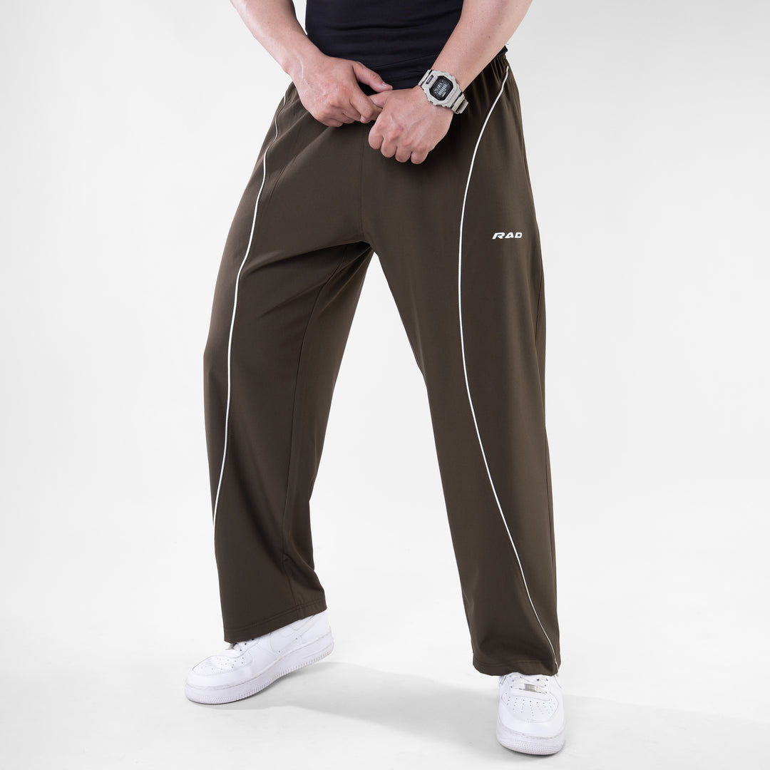 Olive Micro Baggy Fit Trousers with White Arc Piping — view 2