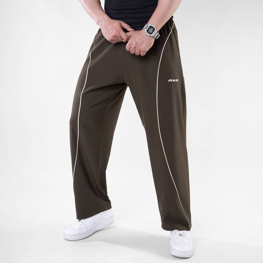 Olive Micro Baggy Fit Trousers with White Arc Piping — view 2