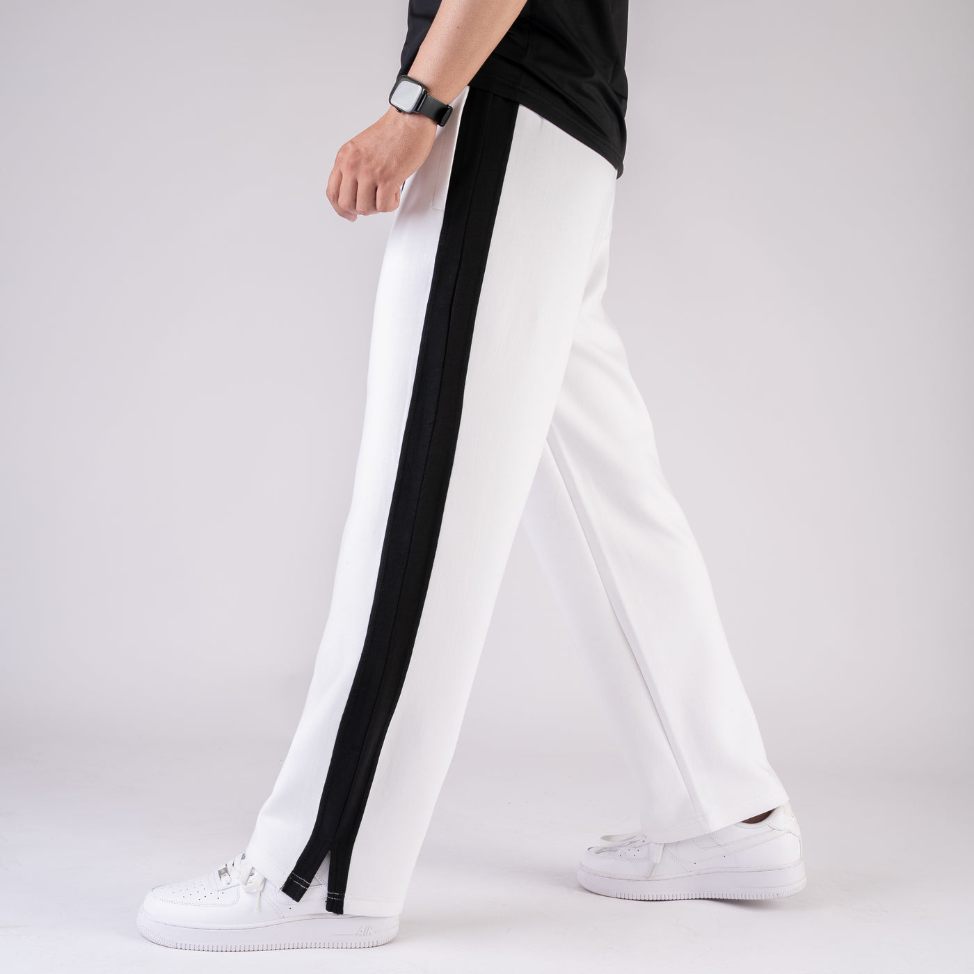 White Lycra Slit Trouser with Black Panels