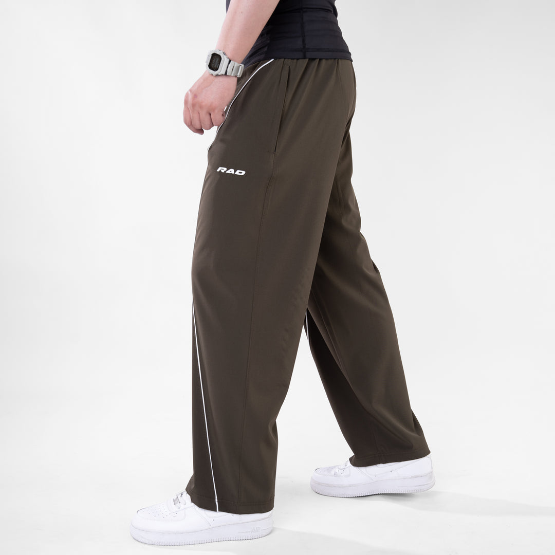 Olive Micro Baggy Fit Trousers with White Arc Piping — view 3
