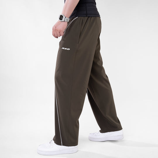 Olive Micro Baggy Fit Trousers with White Arc Piping — view 3