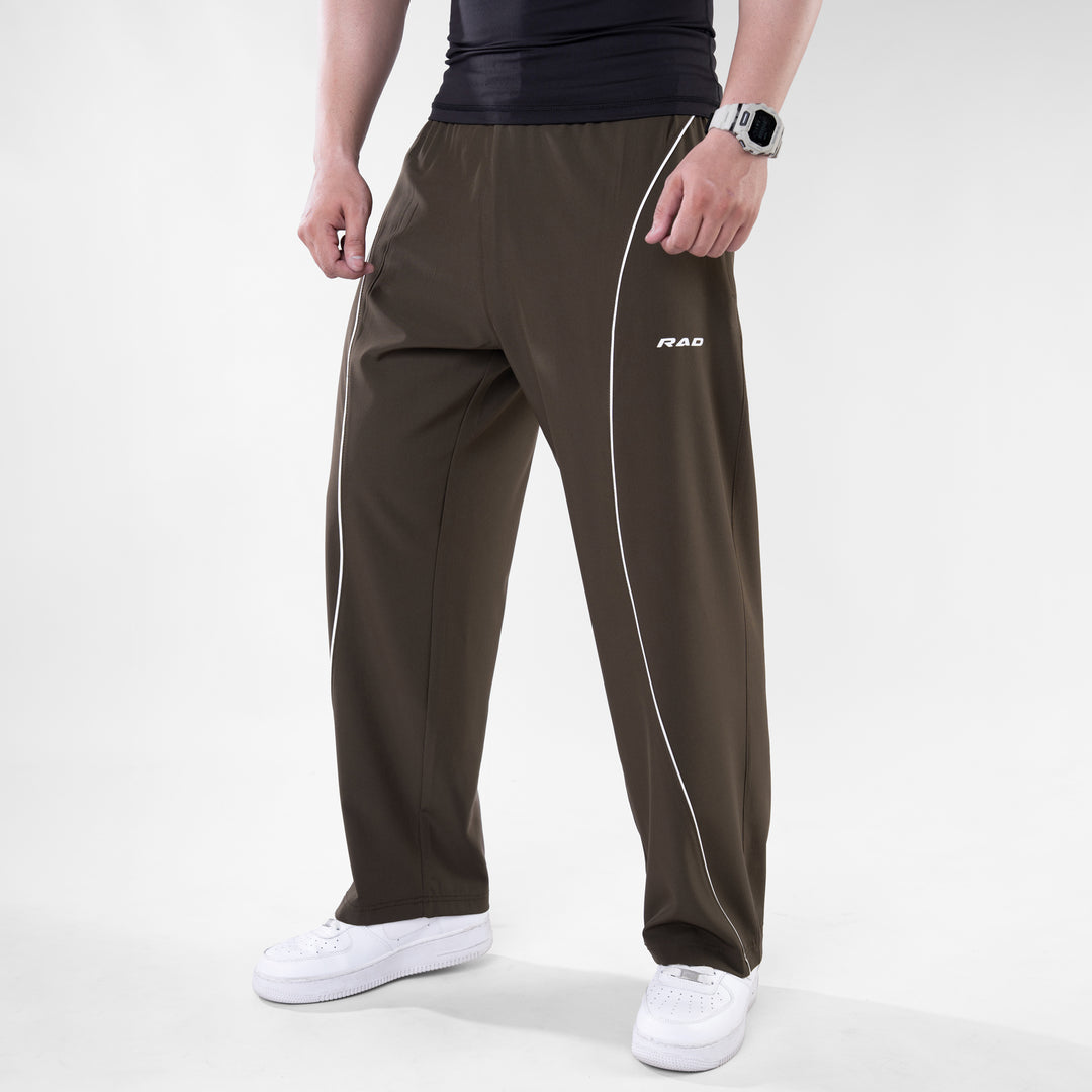 Olive Micro Baggy Fit Trousers with White Arc Piping