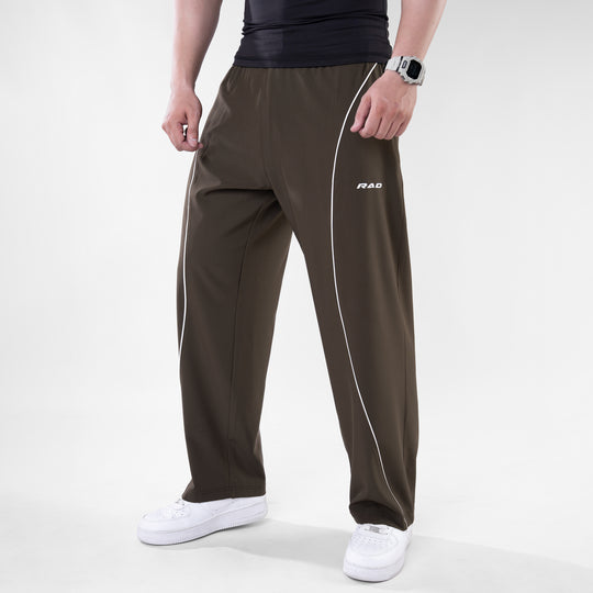 Olive Micro Baggy Fit Trousers with White Arc Piping