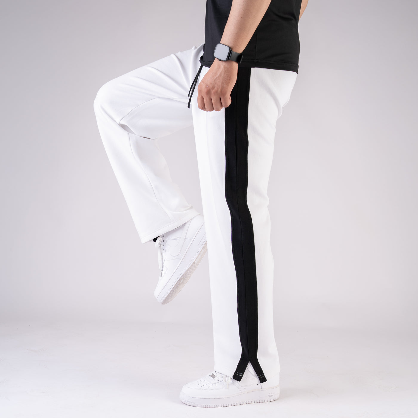 White Lycra Slit Trouser with Black Panels