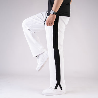 White Lycra Slit Trouser with Black Panels