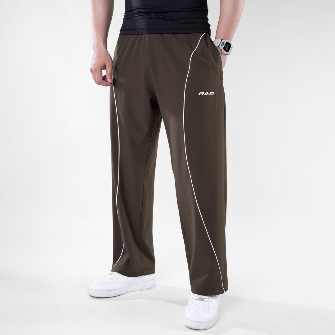 Olive Micro Baggy Fit Trousers with White Arc Piping — view 4