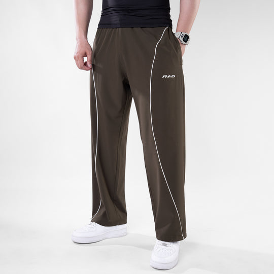 Olive Micro Baggy Fit Trousers with White Arc Piping — view 4