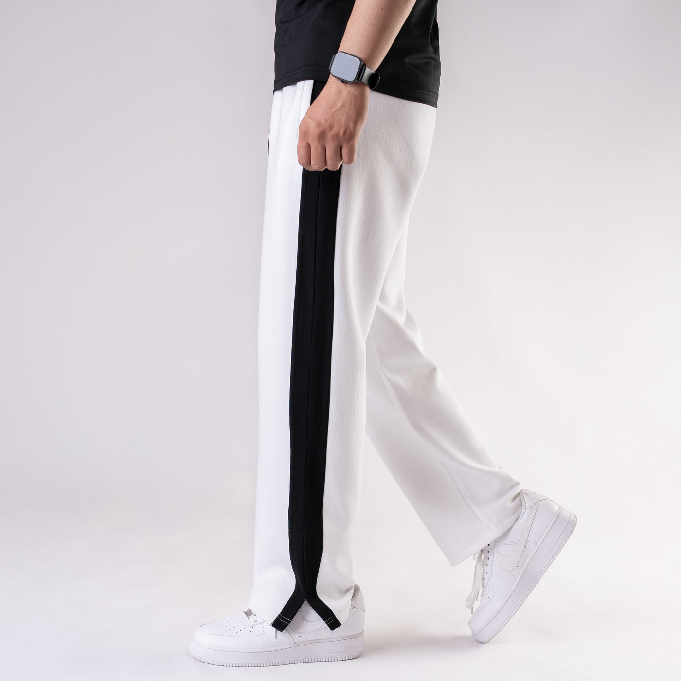 White Lycra Slit Trouser with Black Panels