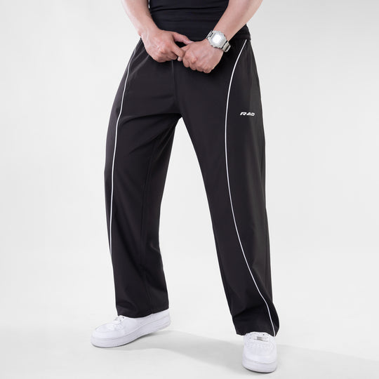 Black Micro Baggy Fit Trousers with White Arc Piping — view 2