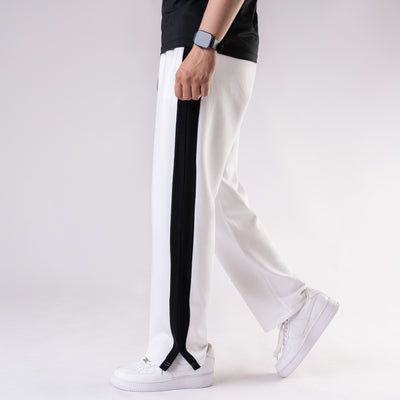 White Lycra Slit Trouser with Black Panels