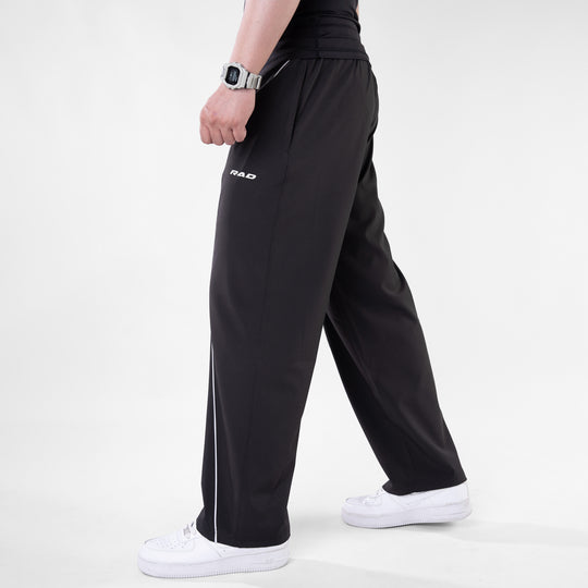 Black Micro Baggy Fit Trousers with White Arc Piping — view 3