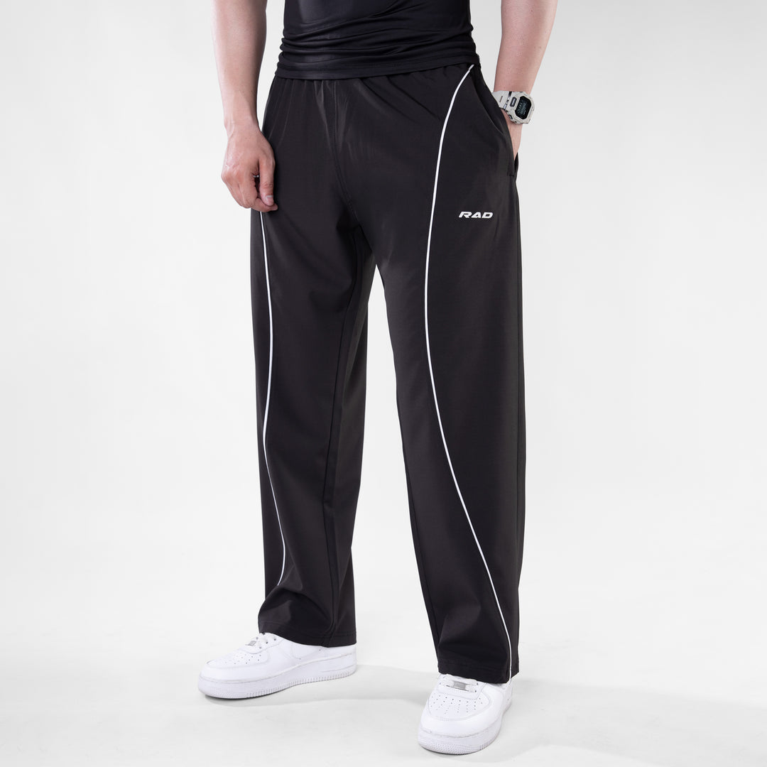 Black Micro Baggy Fit Trousers with White Arc Piping — view 4