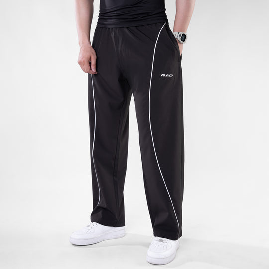 Black Micro Baggy Fit Trousers with White Arc Piping — view 4