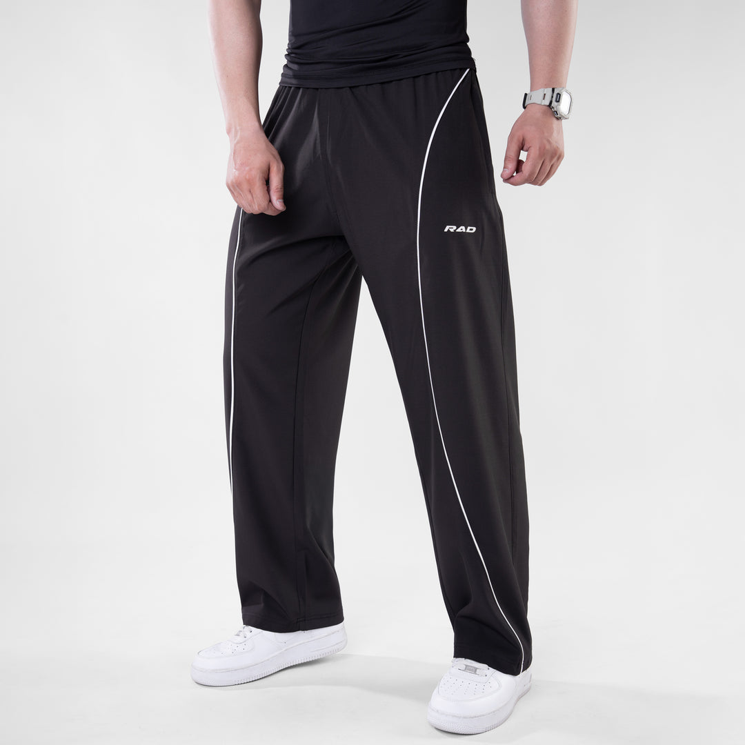Black Micro Baggy Fit Trousers with White Arc Piping