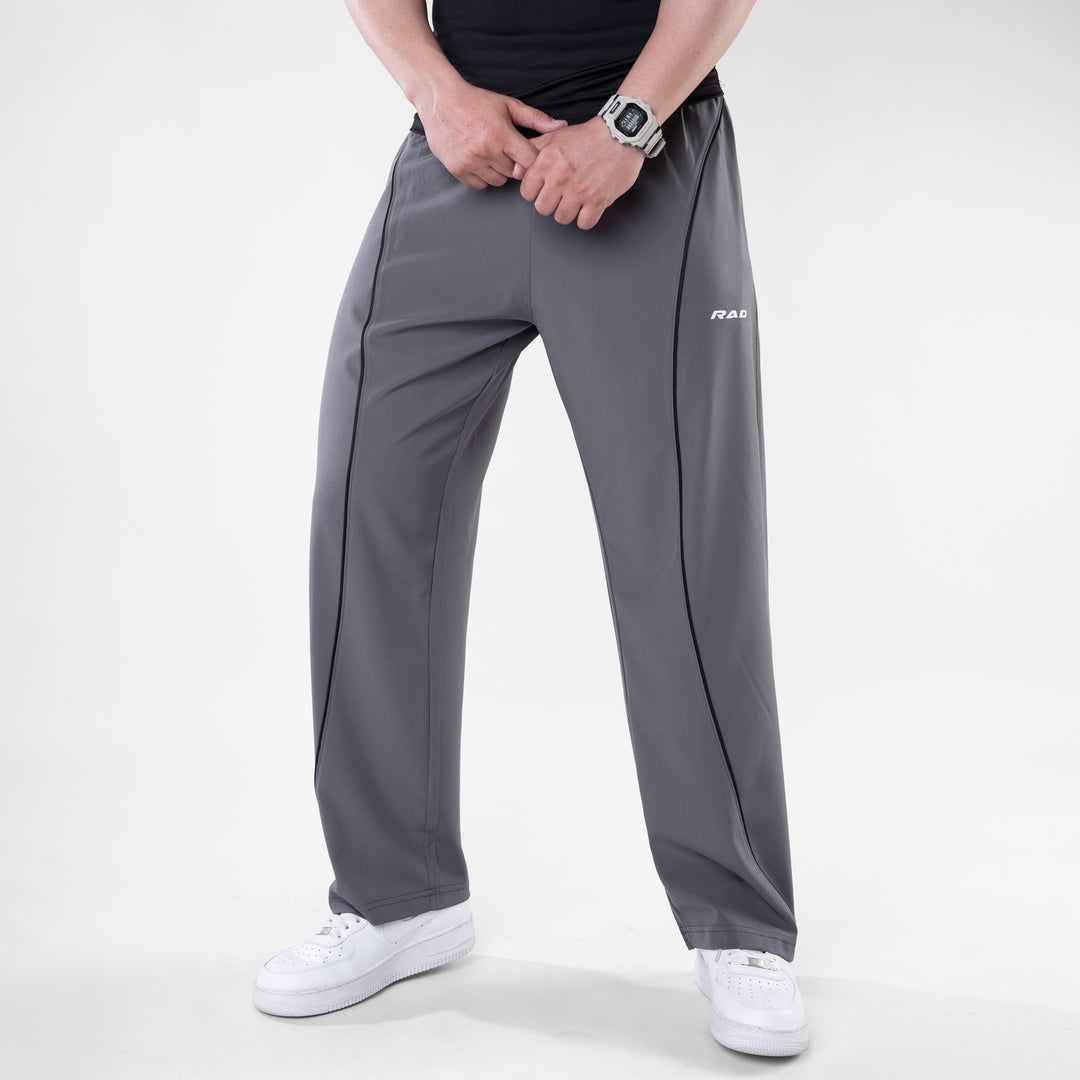 Gray Micro Baggy Fit Trousers with Black Arc Piping — view 2