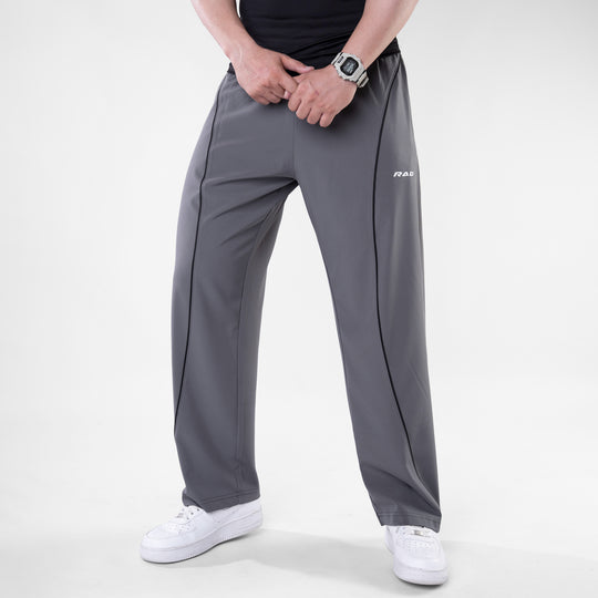 Gray Micro Baggy Fit Trousers with Black Arc Piping — view 2