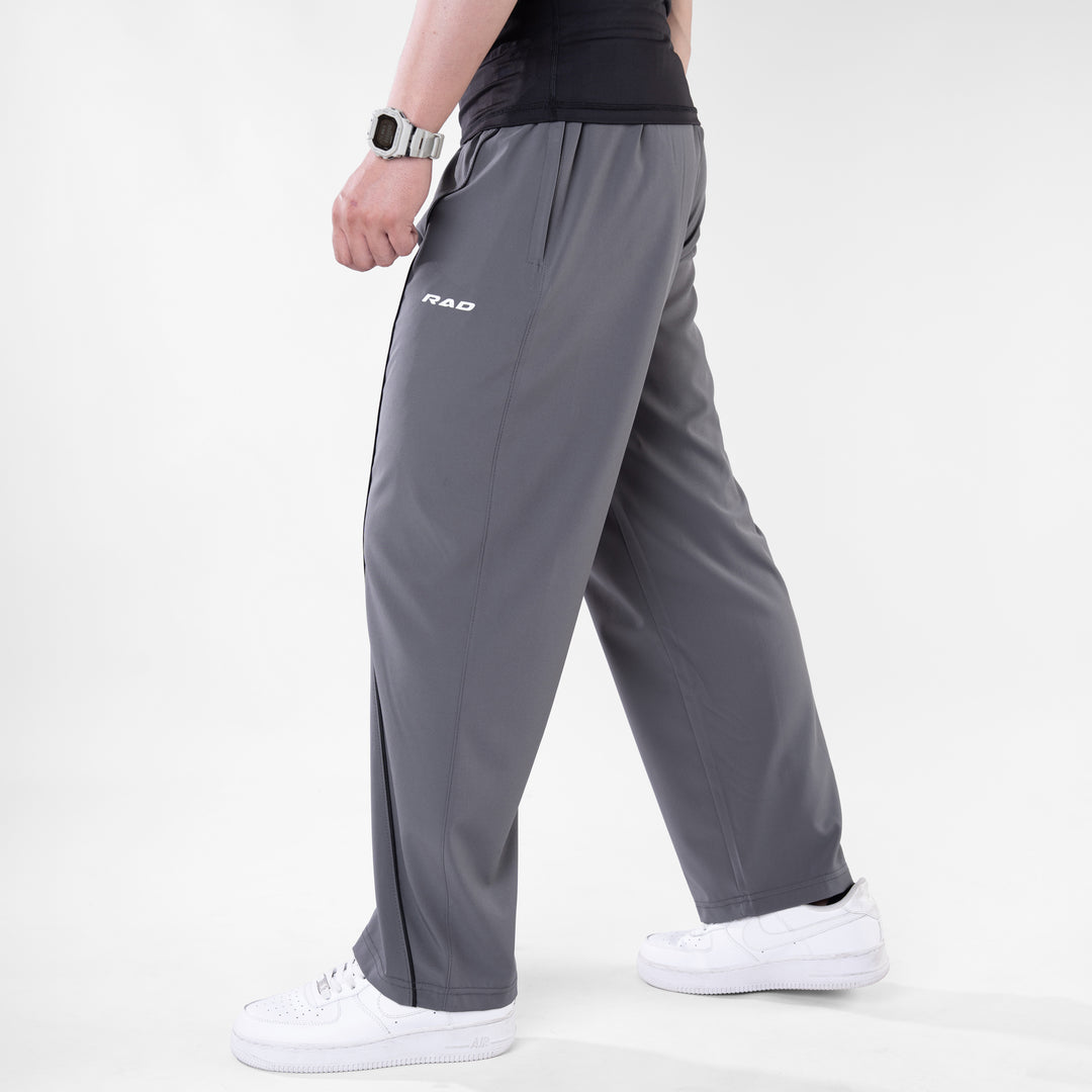Gray Micro Baggy Fit Trousers with Black Arc Piping — view 3