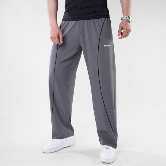 Gray Micro Baggy Fit Trousers with Black Arc Piping