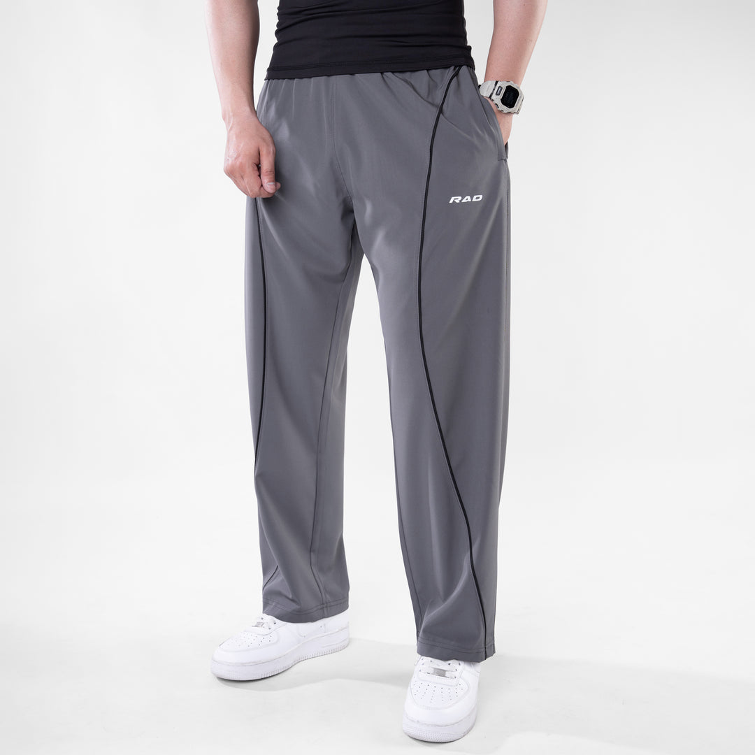 Gray Micro Baggy Fit Trousers with Black Arc Piping — view 4