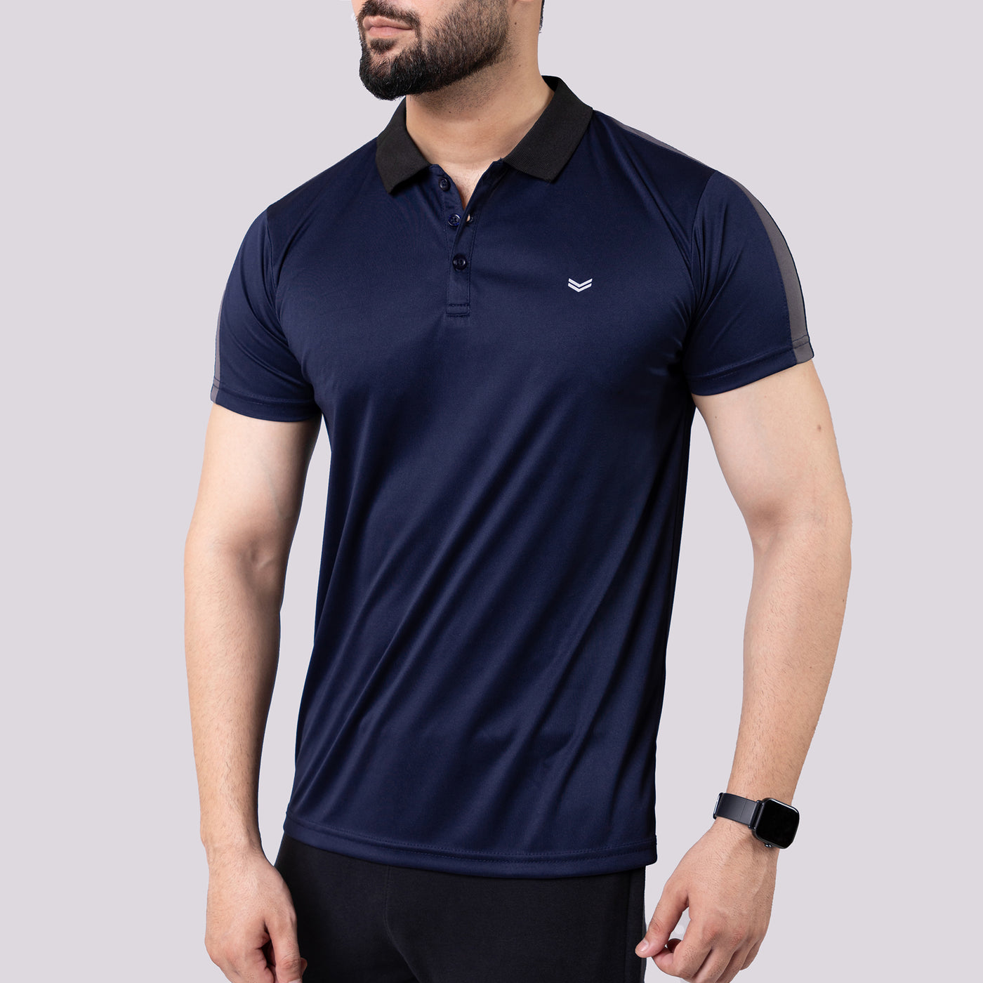 Navy Polo Shirt with Gray Panels