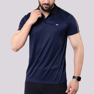 Navy Polo Shirt with Gray Panels