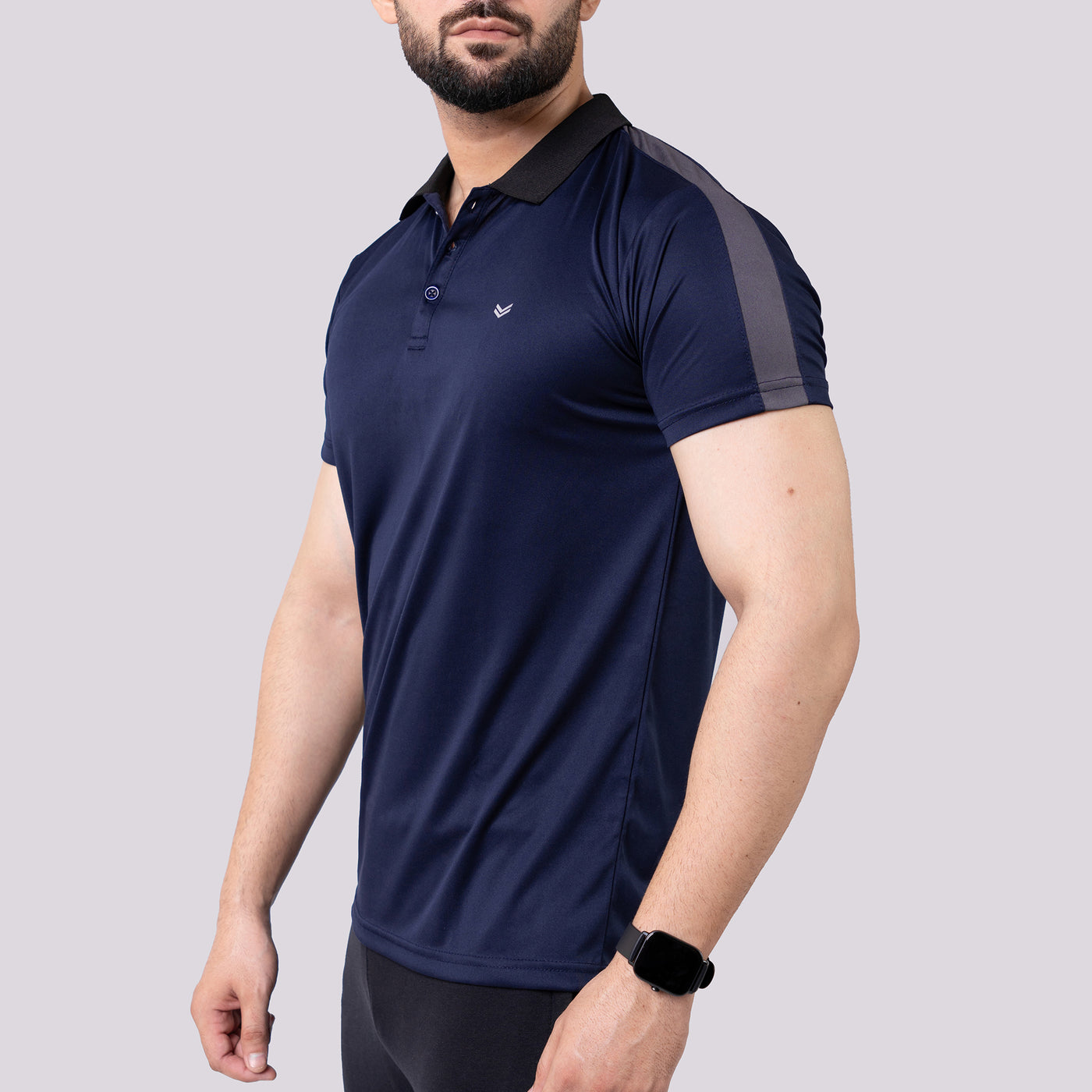 Navy Polo Shirt with Gray Panels