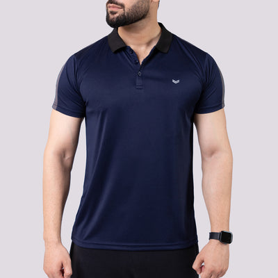 Navy Polo Shirt with Gray Panels