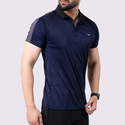 Navy Polo Shirt with Gray Panels