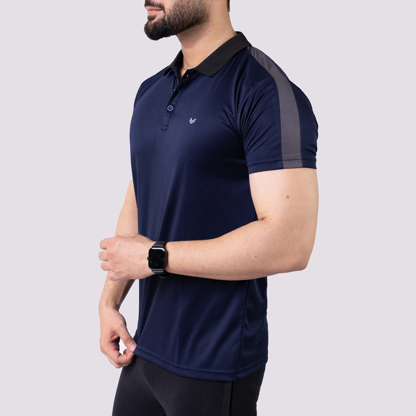 Navy Polo Shirt with Gray Panels