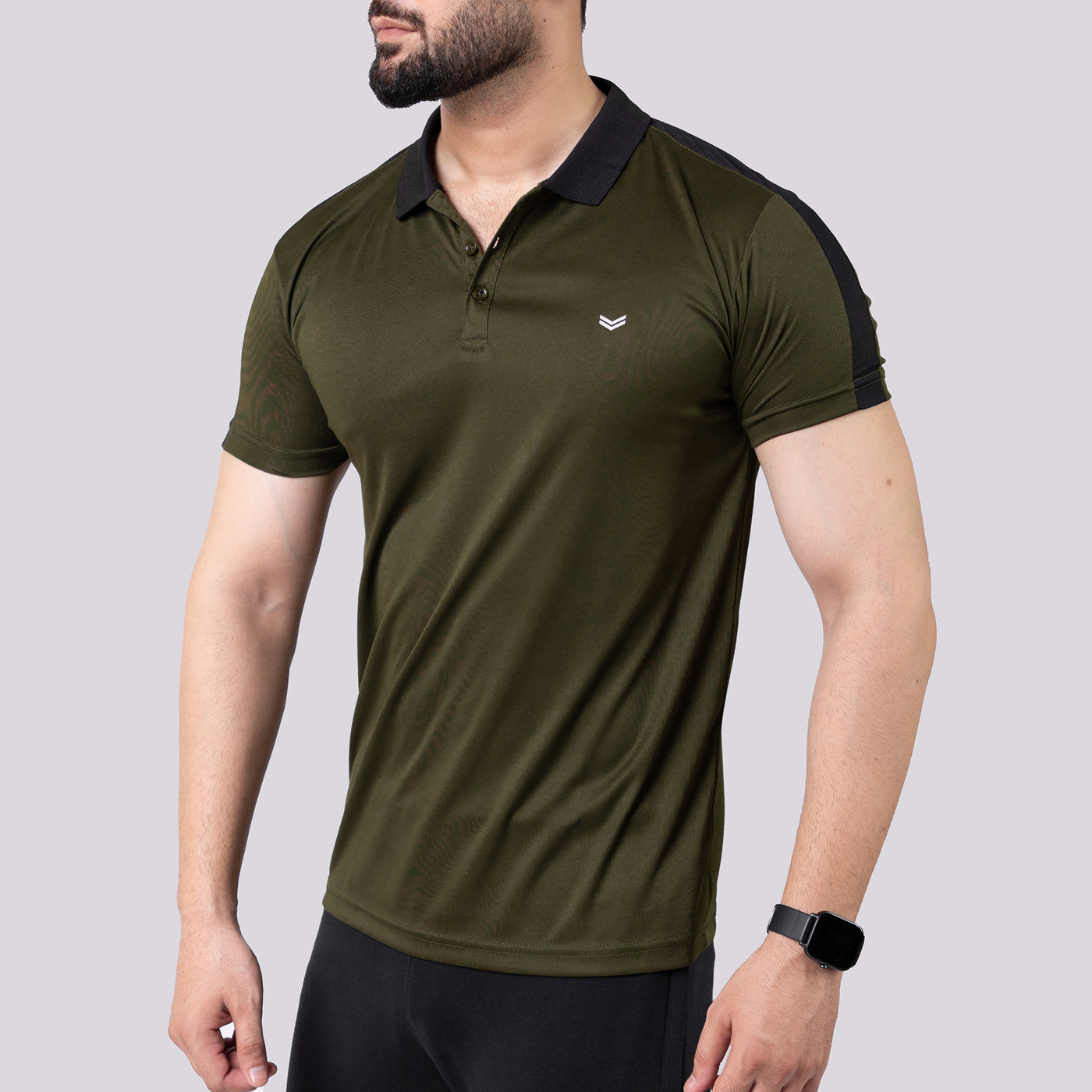 Olive Polo Shirt with Black Panels