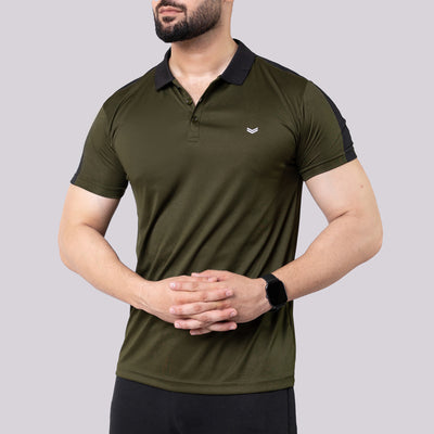 Olive Polo Shirt with Black Panels