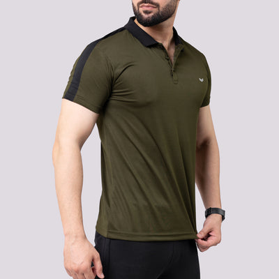 Olive Polo Shirt with Black Panels