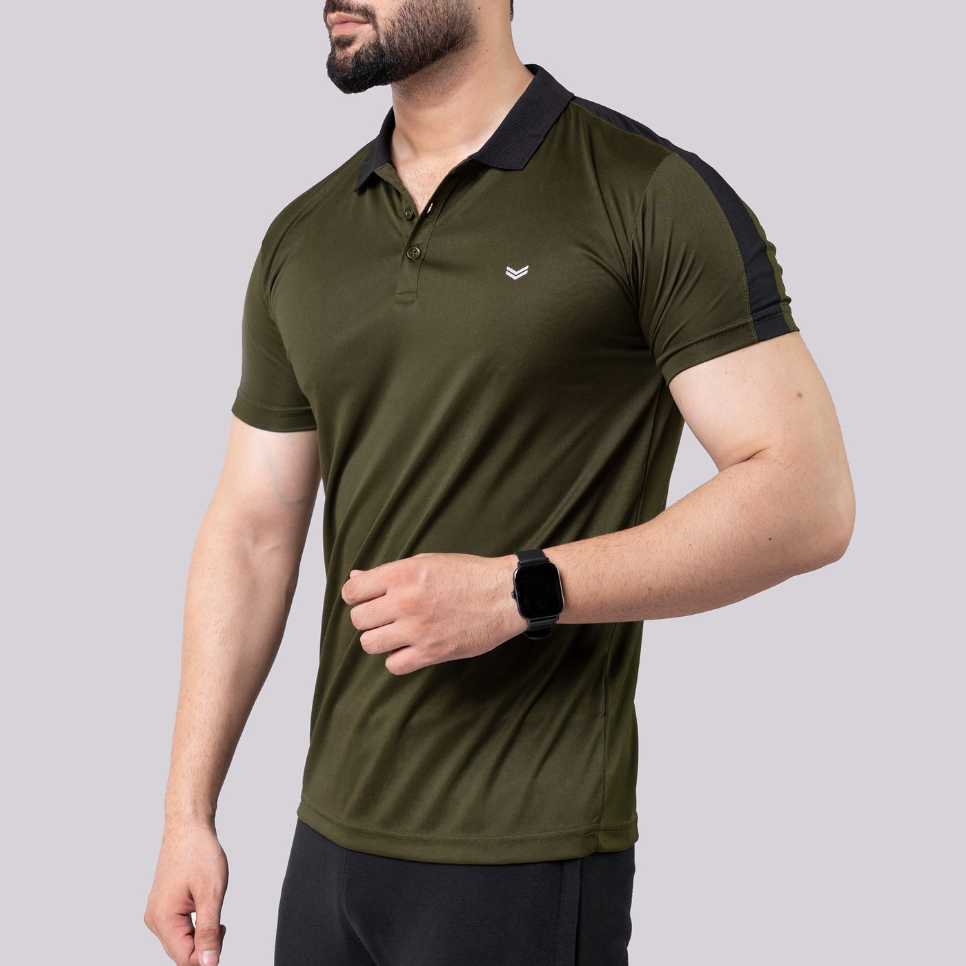 Olive Polo Shirt with Black Panels