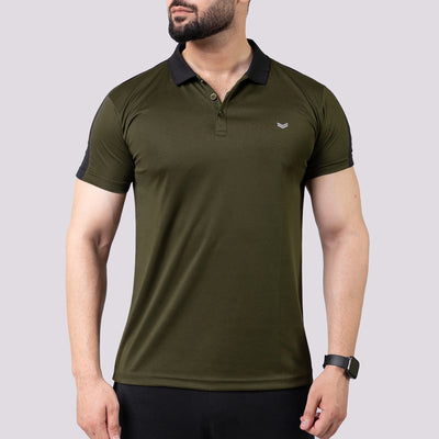 Olive Polo Shirt with Black Panels