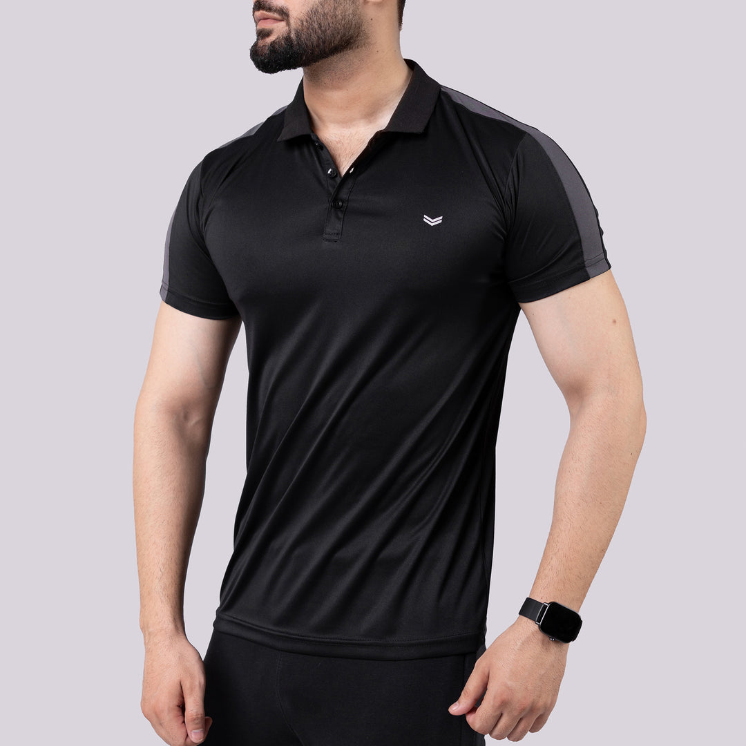 Black Polo Shirt with Gray Panels — view 3