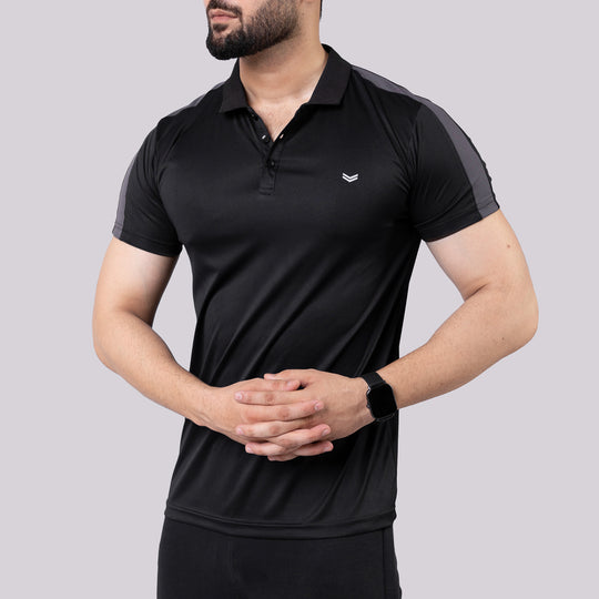 Black Polo Shirt with Gray Panels — view 4