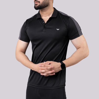 Black Polo Shirt with Gray Panels