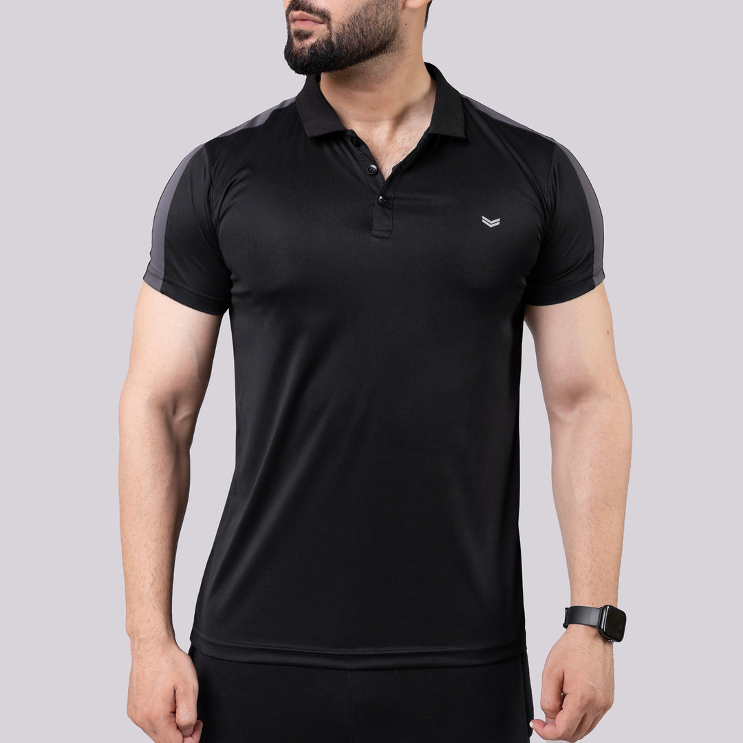 Black Polo Shirt with Gray Panels — view 5