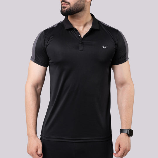Black Polo Shirt with Gray Panels — view 5
