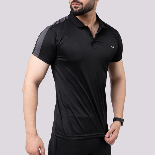 Black Polo Shirt with Gray Panels — view 2