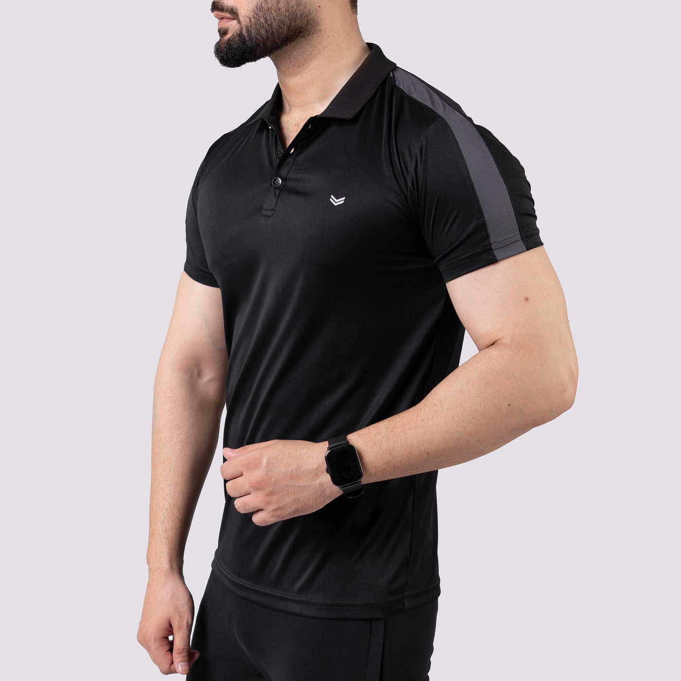 Black Polo Shirt with Gray Panels