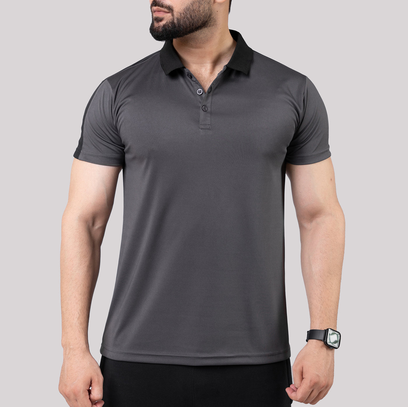 Gray Polo Shirt with Black Panels